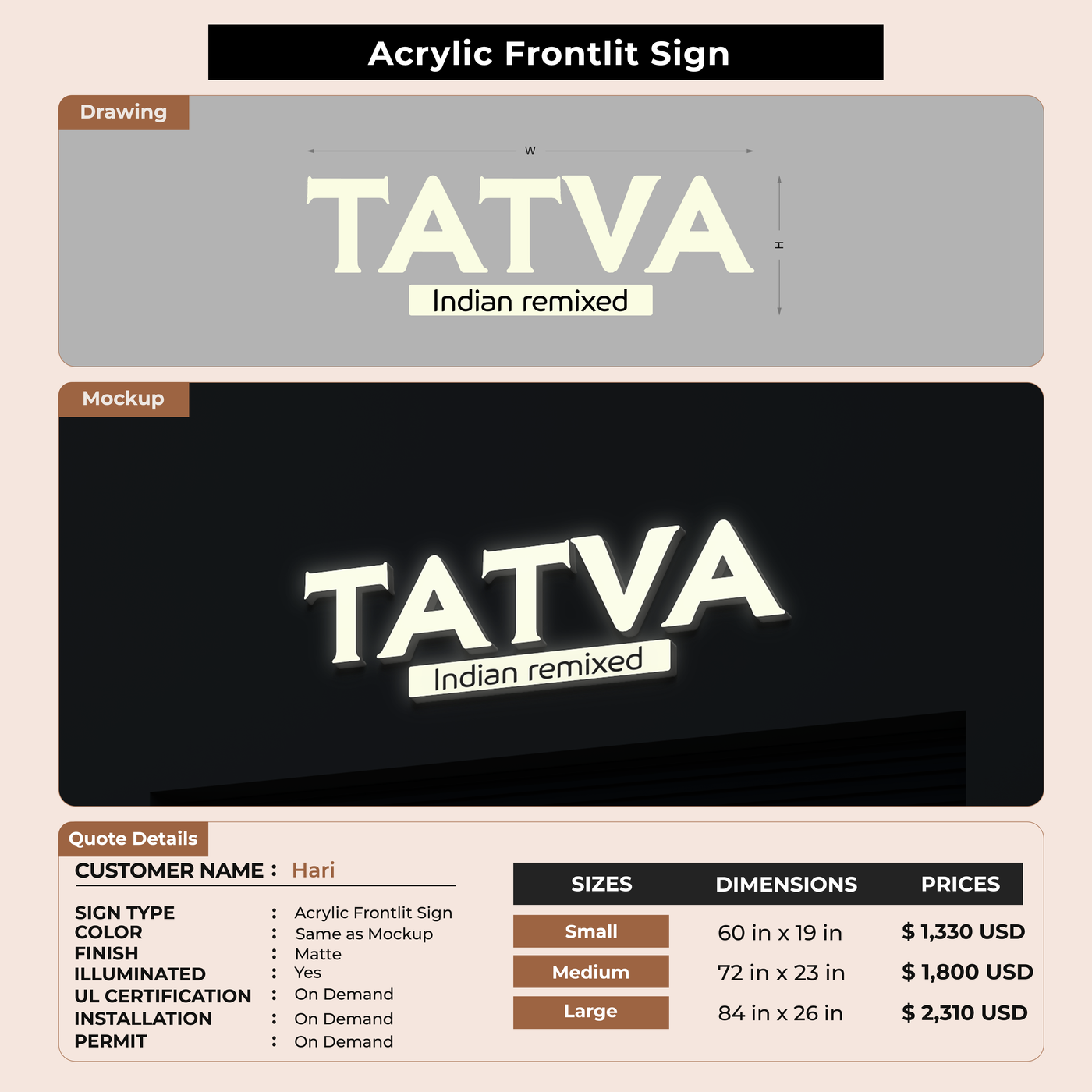 3D Acrylic Front-lit Sign For Hari