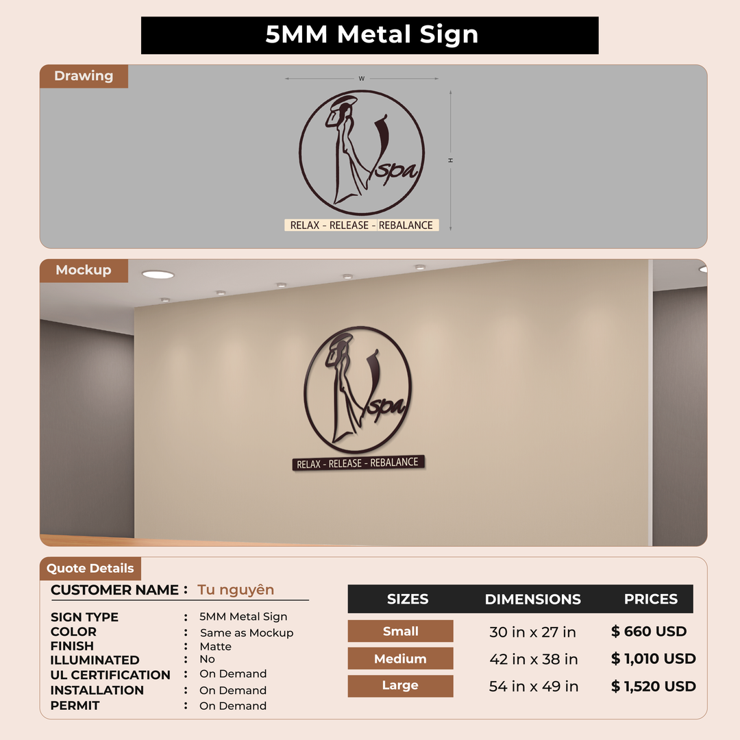 5MM Metal Sign For Tu nguyên