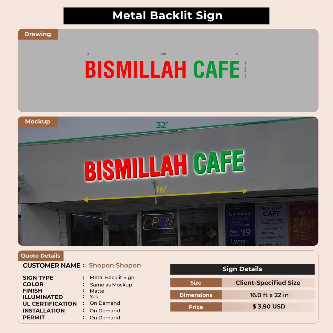 3d metal backlit for Shopon Shopon