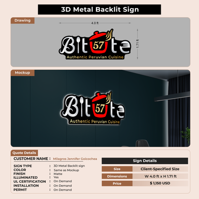 3D Metal Back-lit Sign For Milagros Jennifer