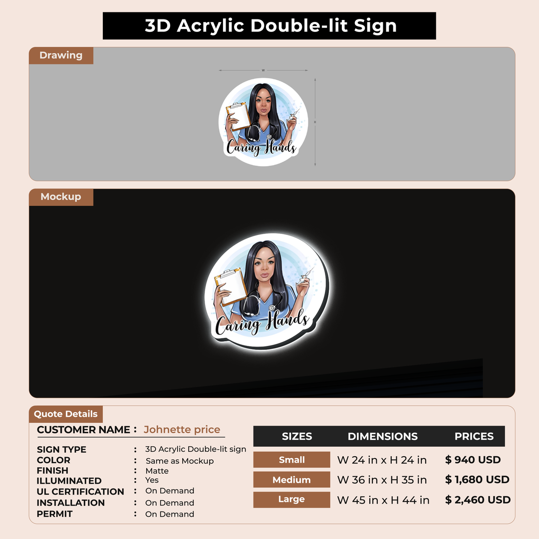 3D acrylic doublelit sign for Johnette price