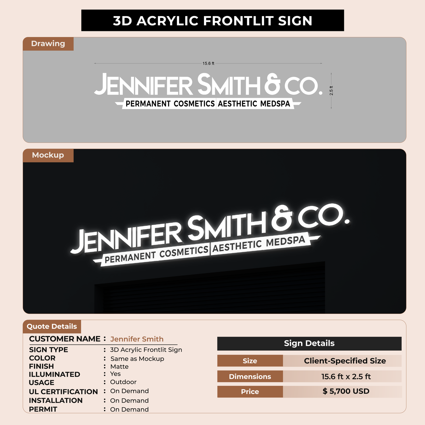 3D Acrylic Front-lit Sign For Jennifer  Smith