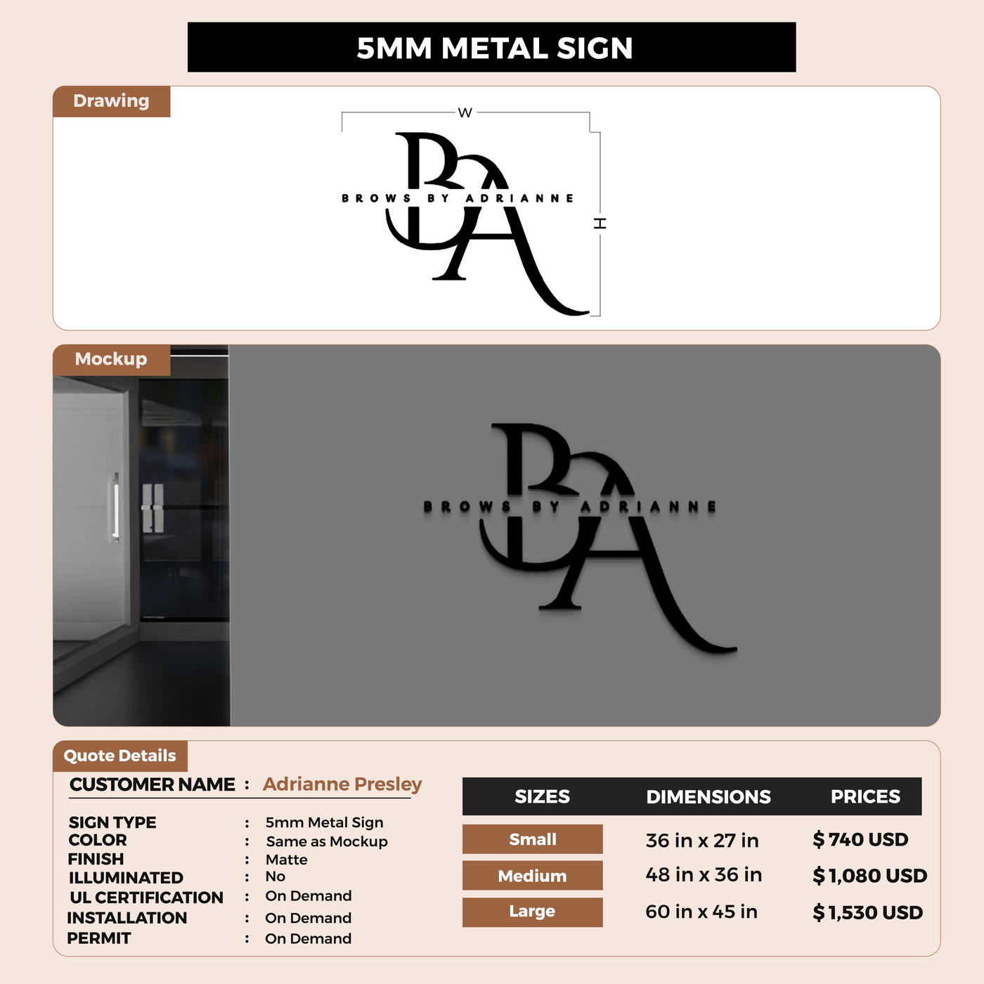 5MM Metal Sign For Adrianne Presley