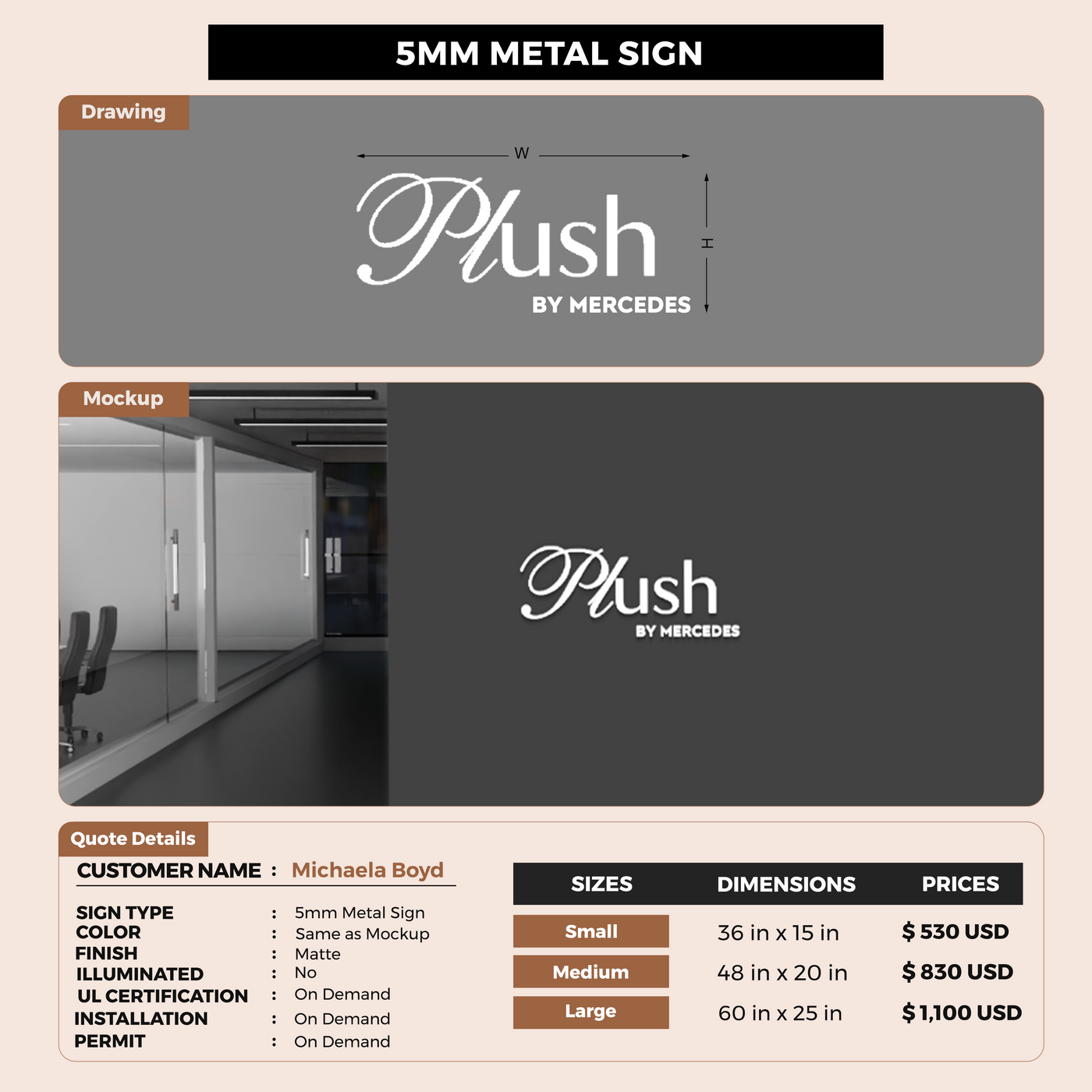 5MM Metal Signs For Michaela Boyd