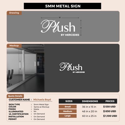 5MM Metal Signs For Michaela Boyd