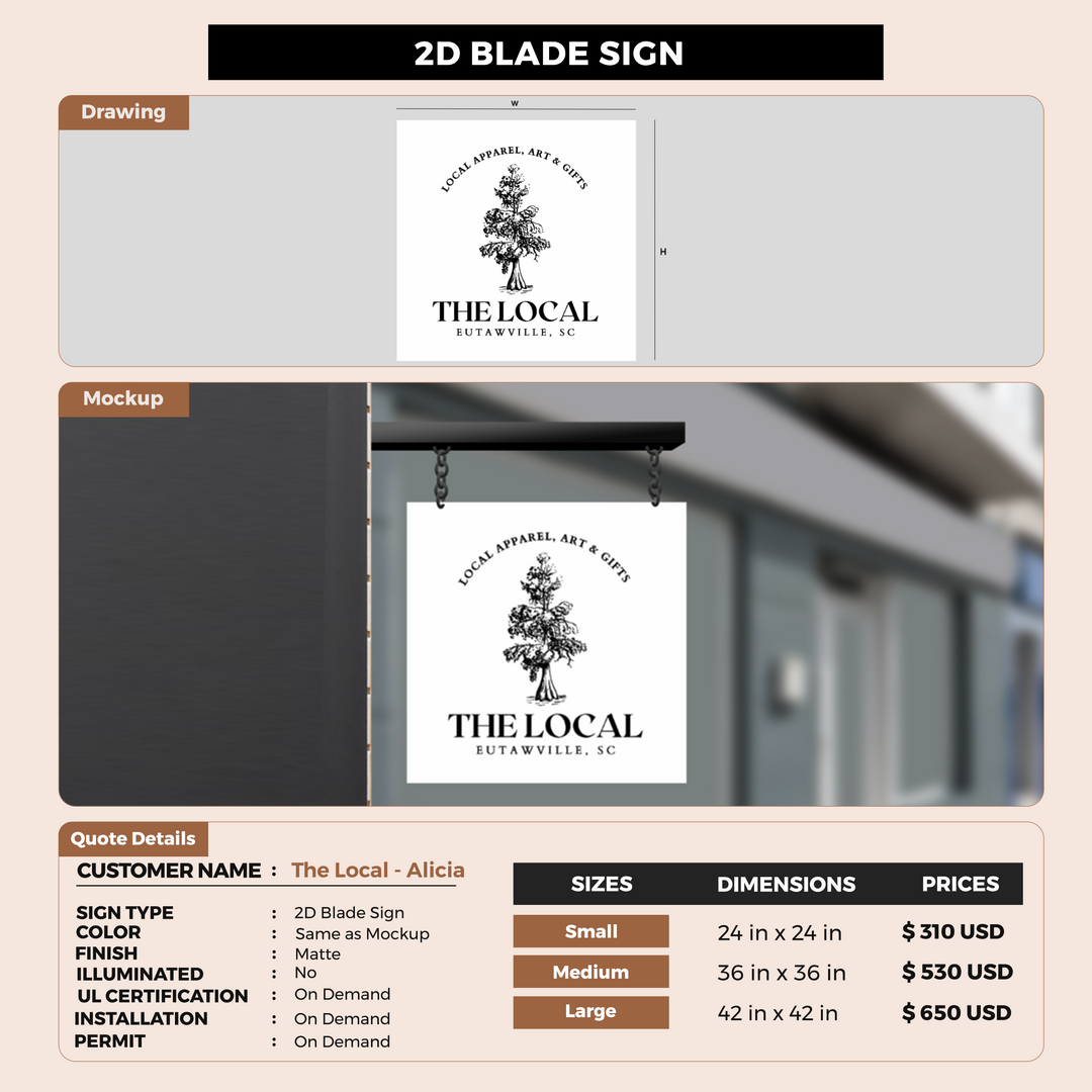2D Blade Sign for The Local - Alicia