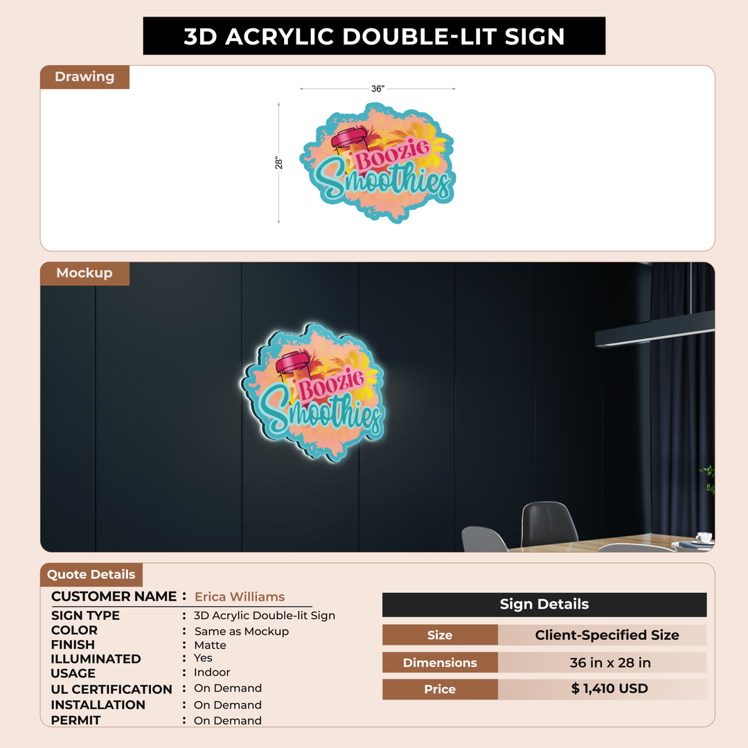 3D Acrylic Double-lit Signs For Erica Williams