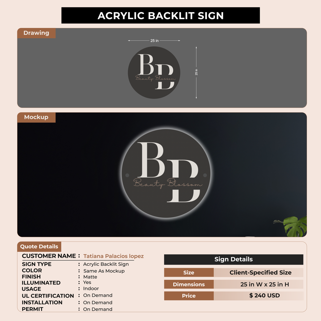 Acrylic Backlit Sign For Tatiana Palacios lopez