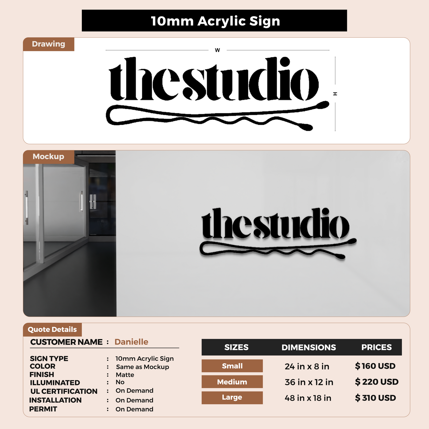 10mm acrylic sign for Danielle