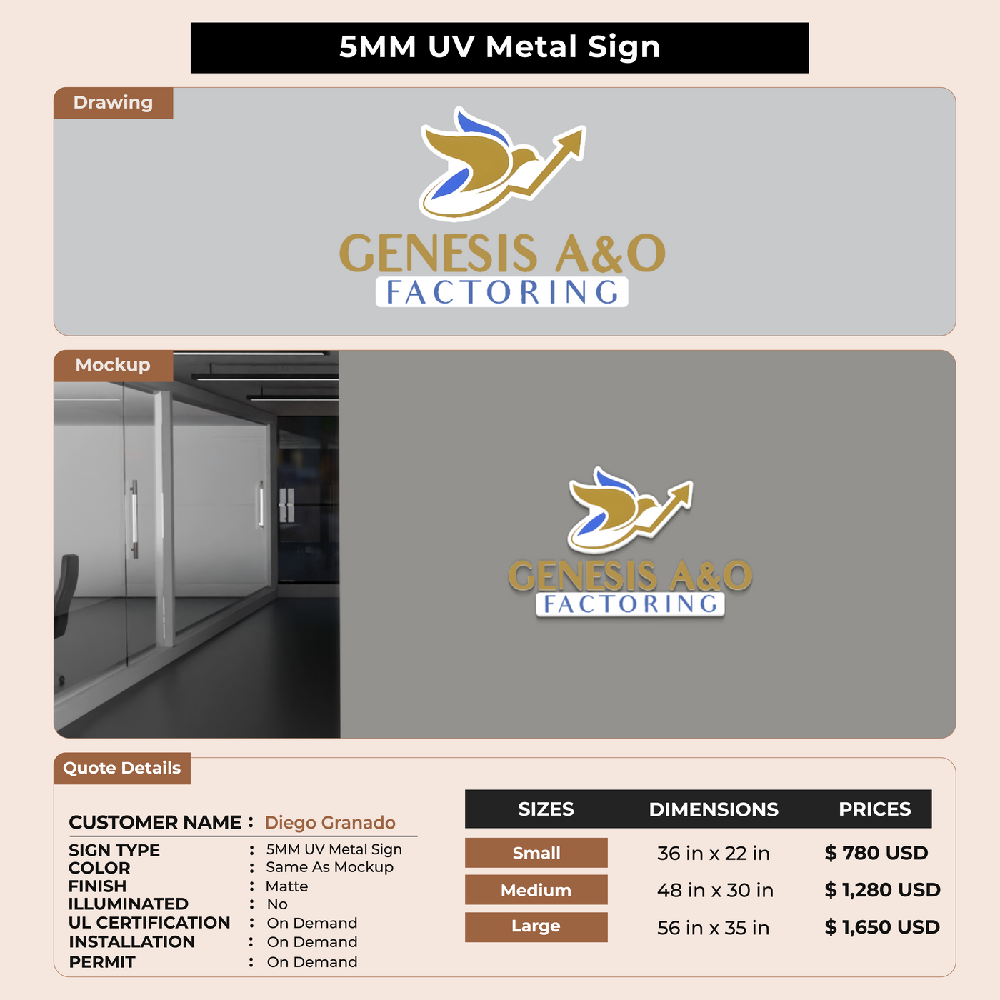 5MM UV Metal Sign For Diego Granado