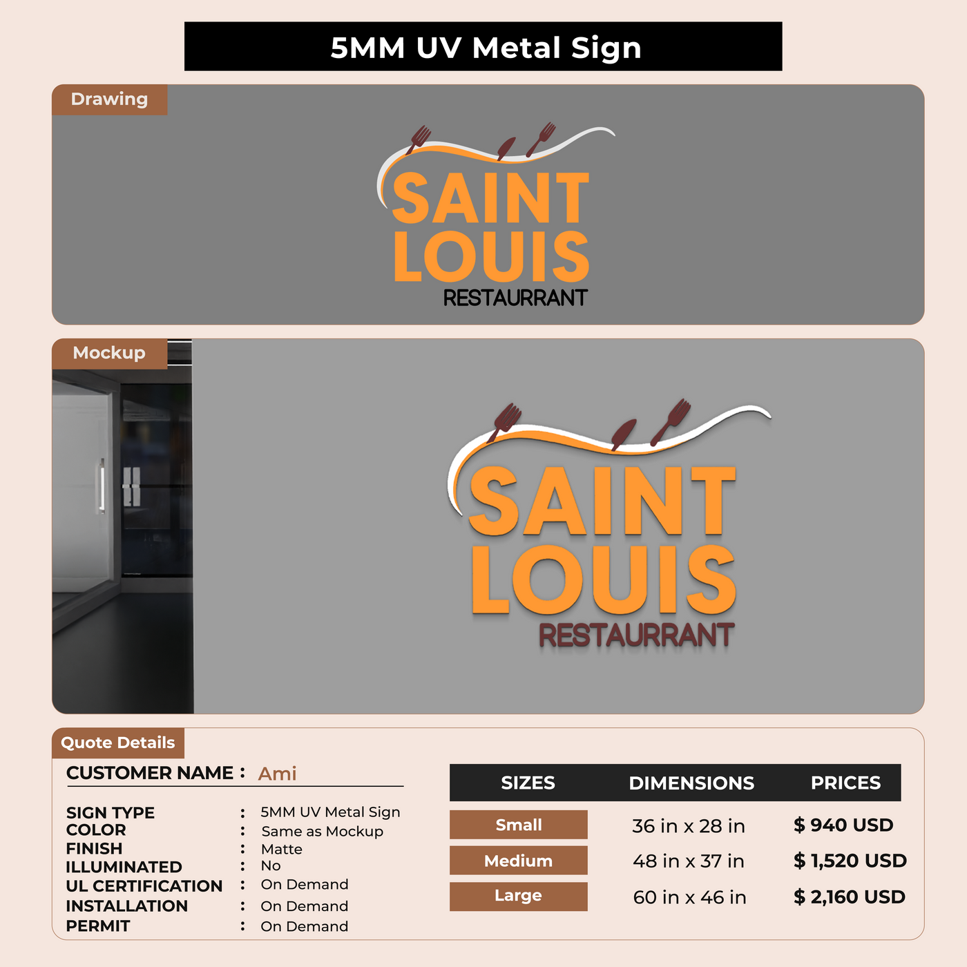 5MM UV Metal Sign for Ami