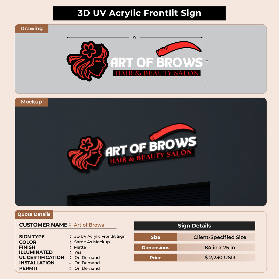 3d UV acrylic frontlit for art of brows