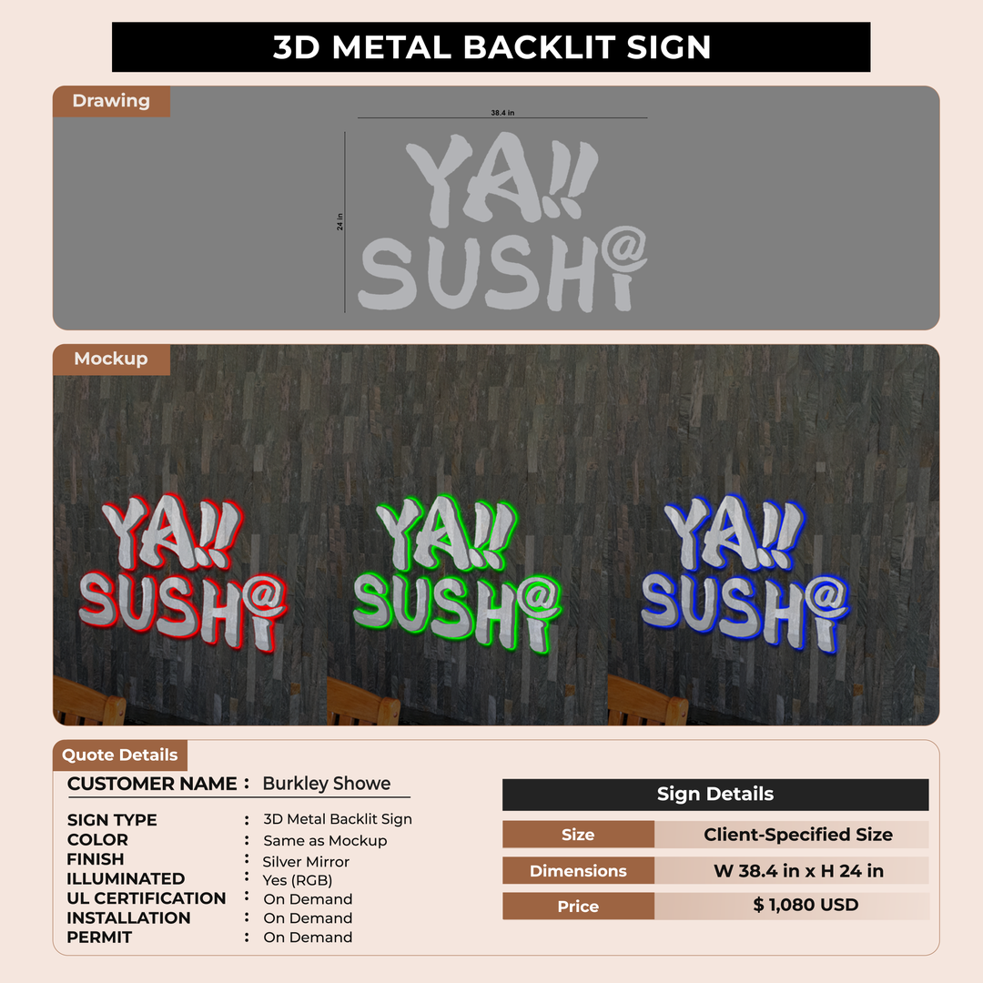 3D Metal Backlit Sign fore Burkley Showe