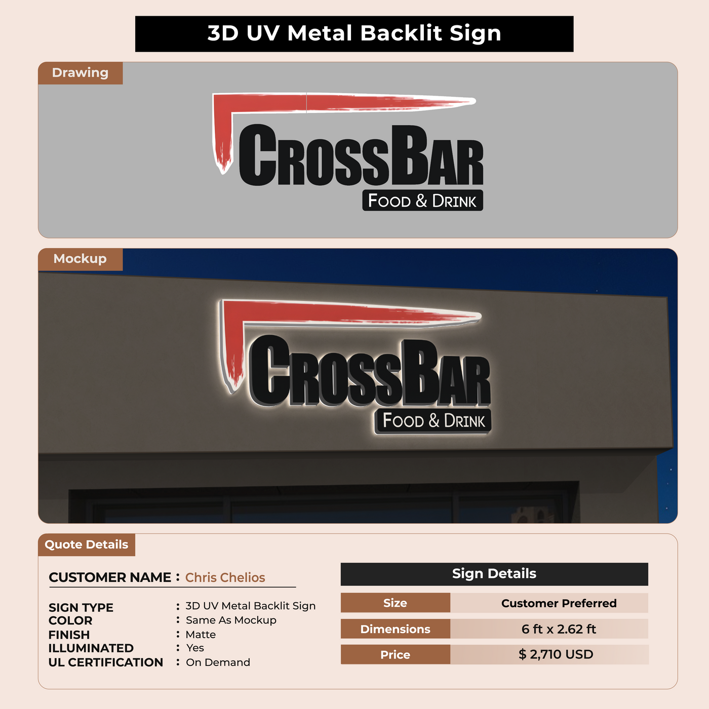 3D UV Metal Back-lit Sign For Chris Chelios