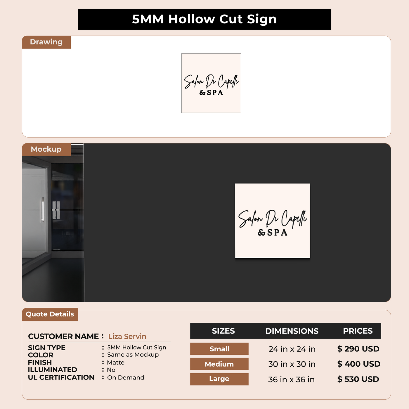 Business signage for Liza Servin