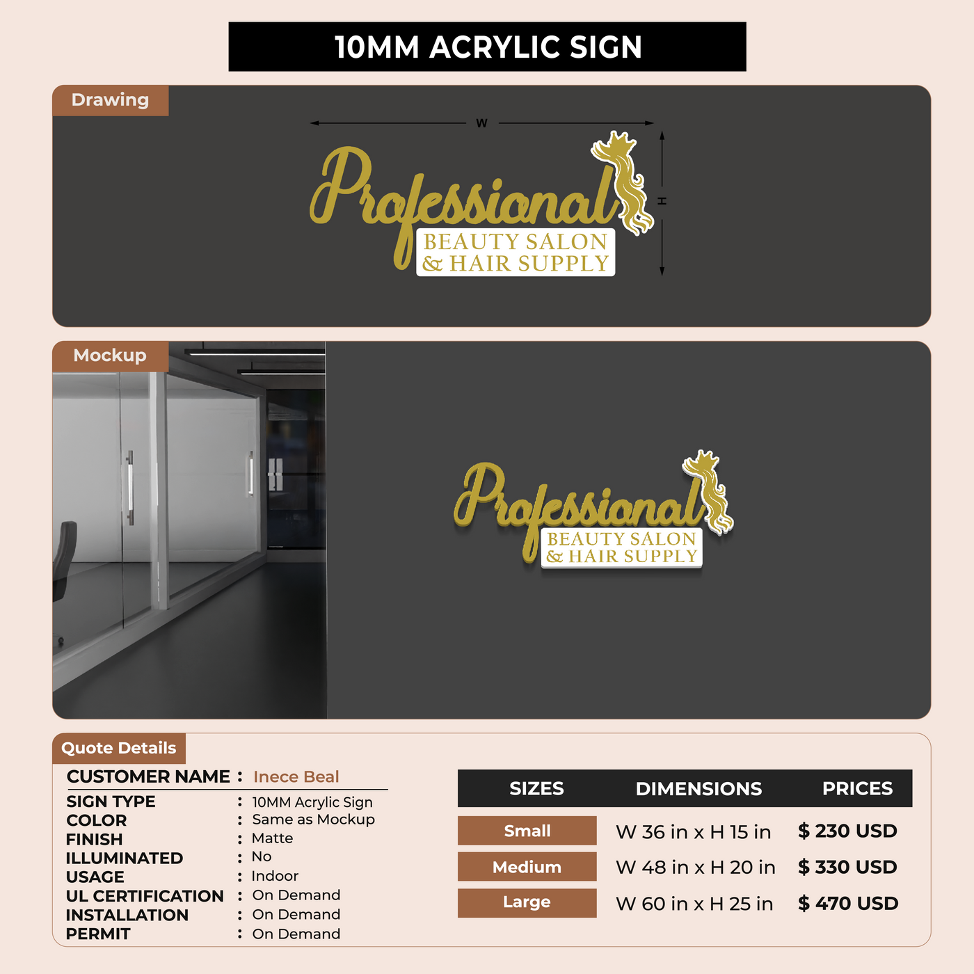 10MM Acrylic Sign For Inece Beal
