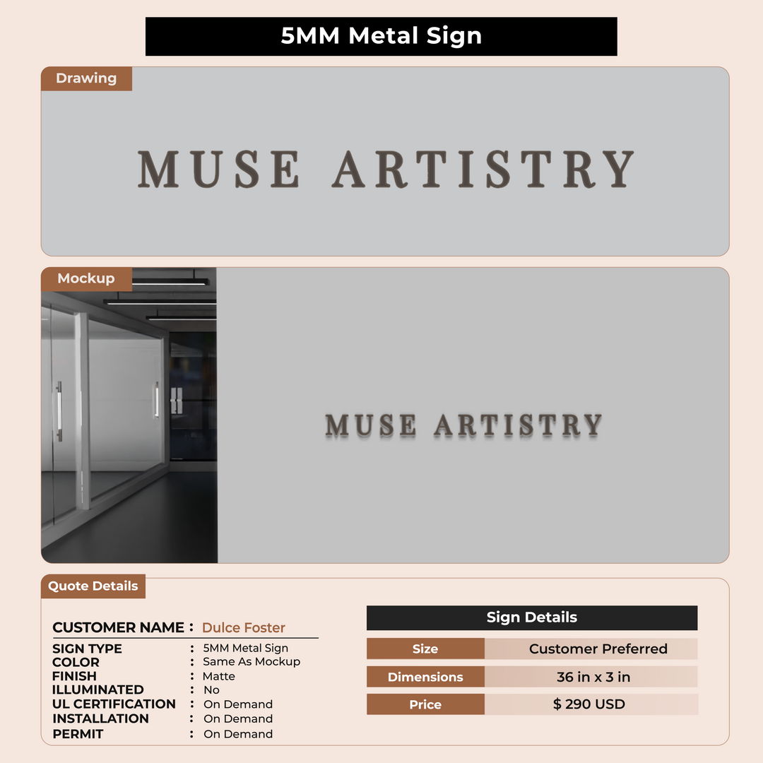 5MM Metal Sign For Dulce Foster