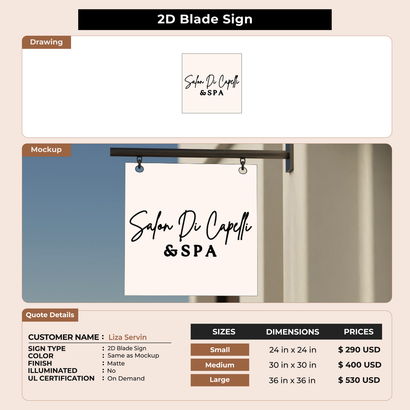 Business signage for Liza Servin