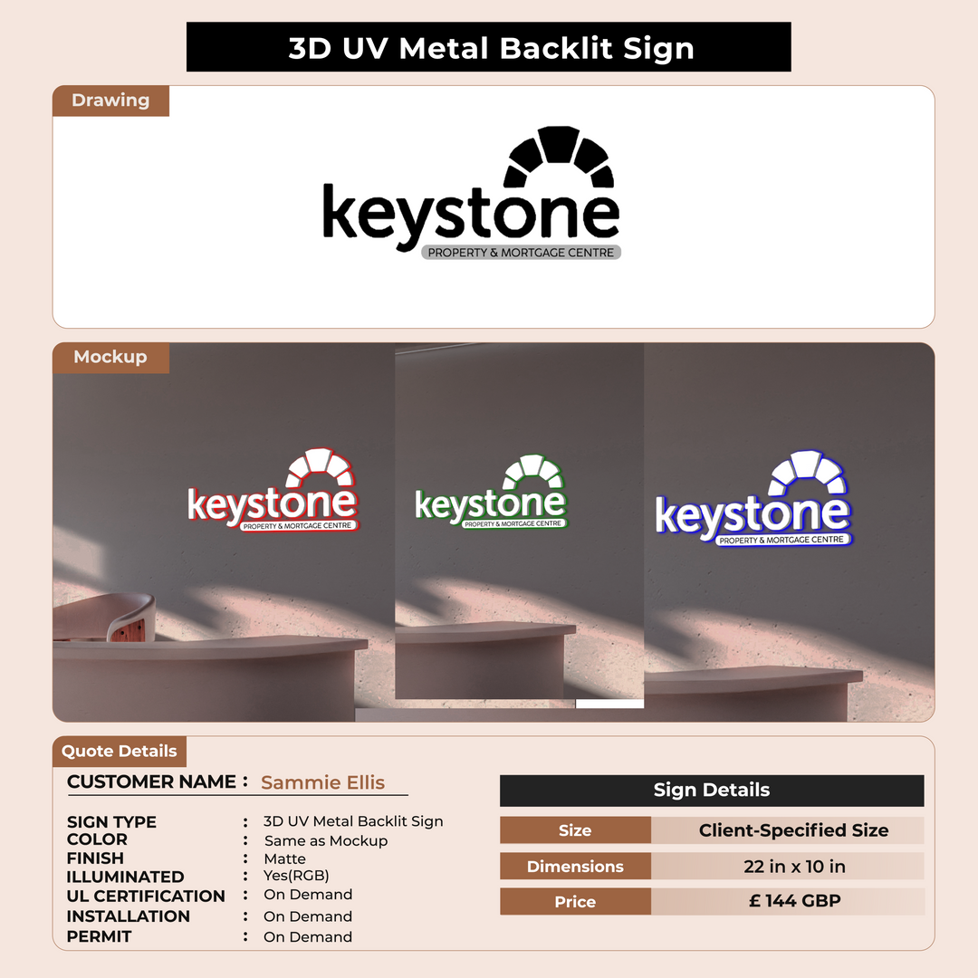 3D UV Metal Backlit Sign for Sammie Ellis