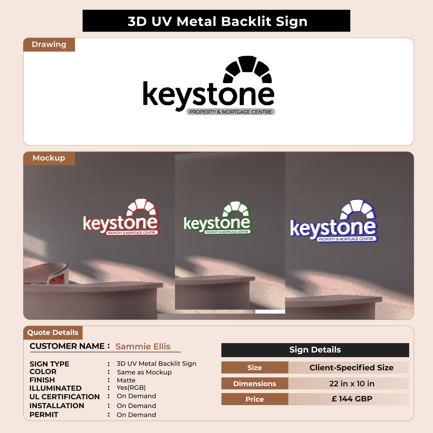 3D UV Metal Backlit Sign for Sammie Ellis