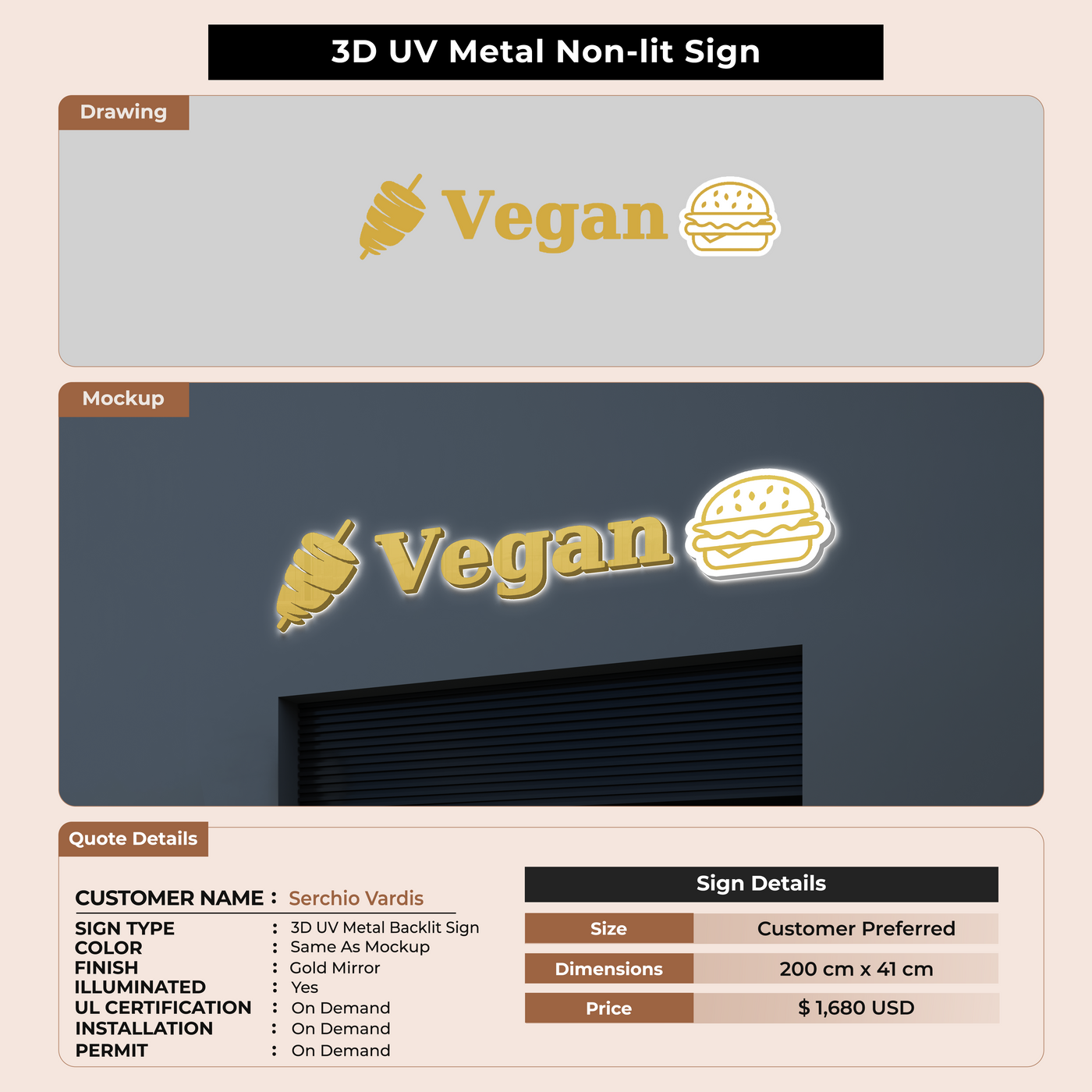 3D Metal Non-lit Sign for Serchio Vardis