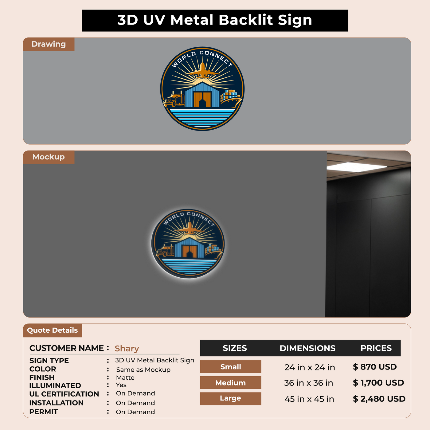 3D UV Metal Back-lit Sign For Shary