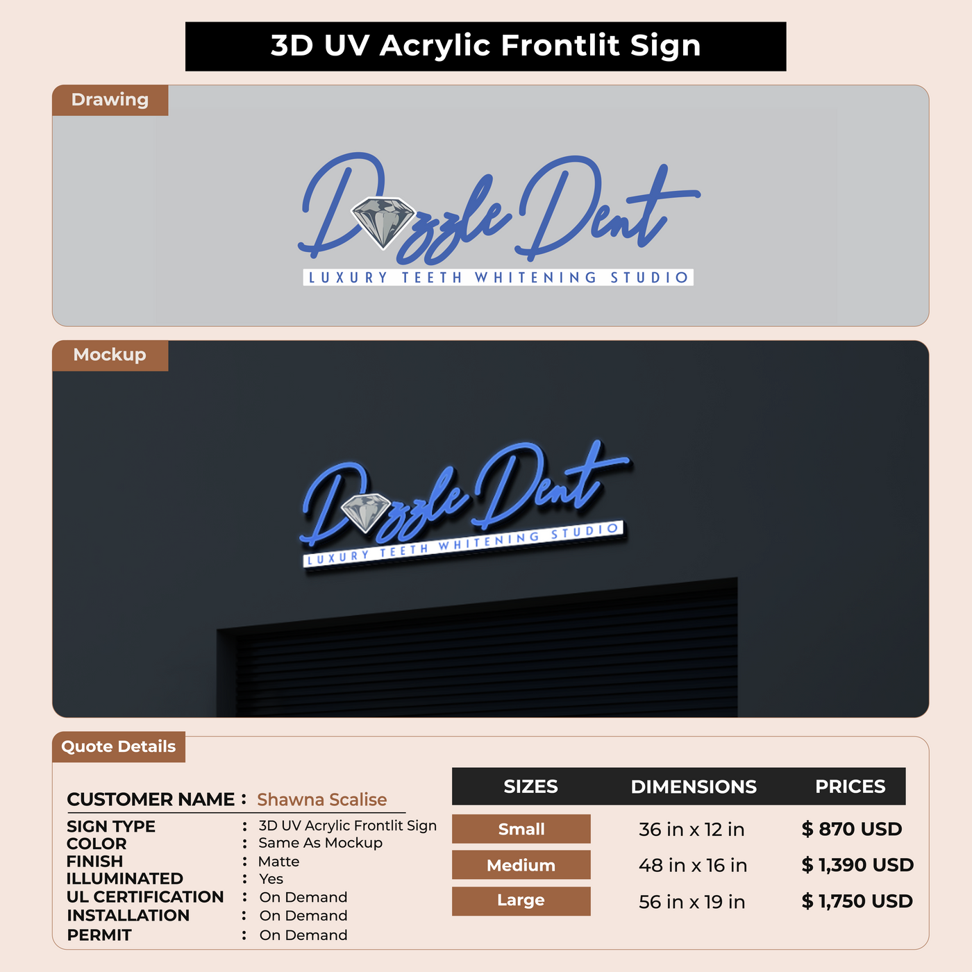 3D UV Acrylic Frontlit Signs for Shawna Scalise