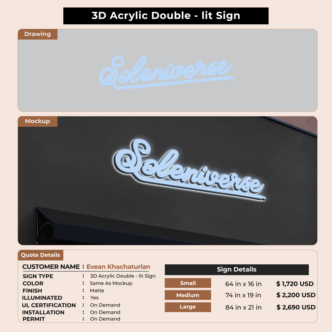3D Acrylic Double-lit Sign For Evean Khachaturian