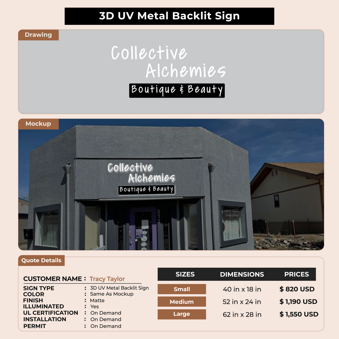 3d metal backlit for Tracy Taylor