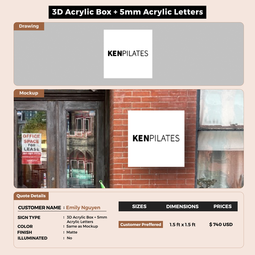 3d acrylic box with 5mm acrylic letters for Emily Nguyen