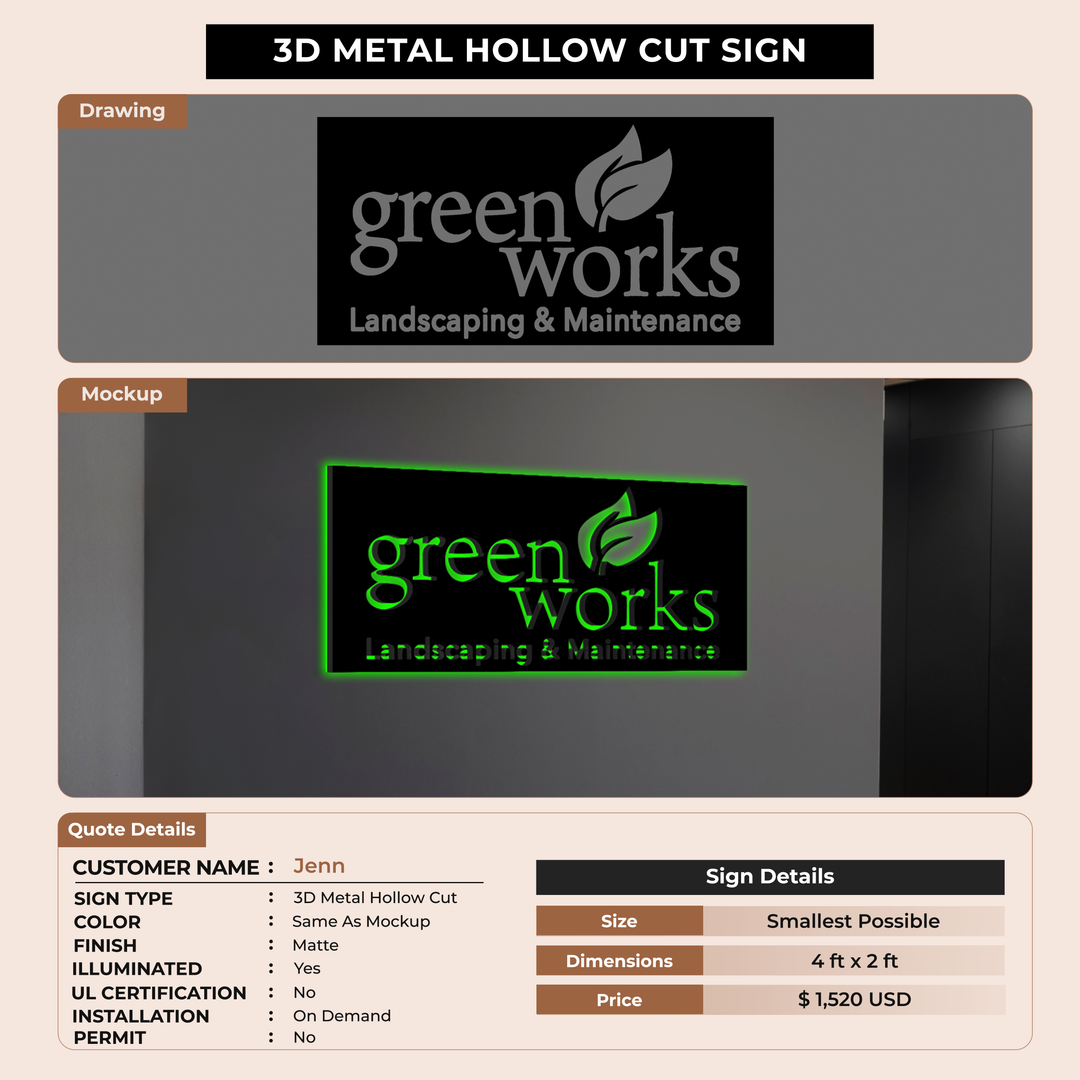 3D Metal Hollow Cut Sign for Jenn