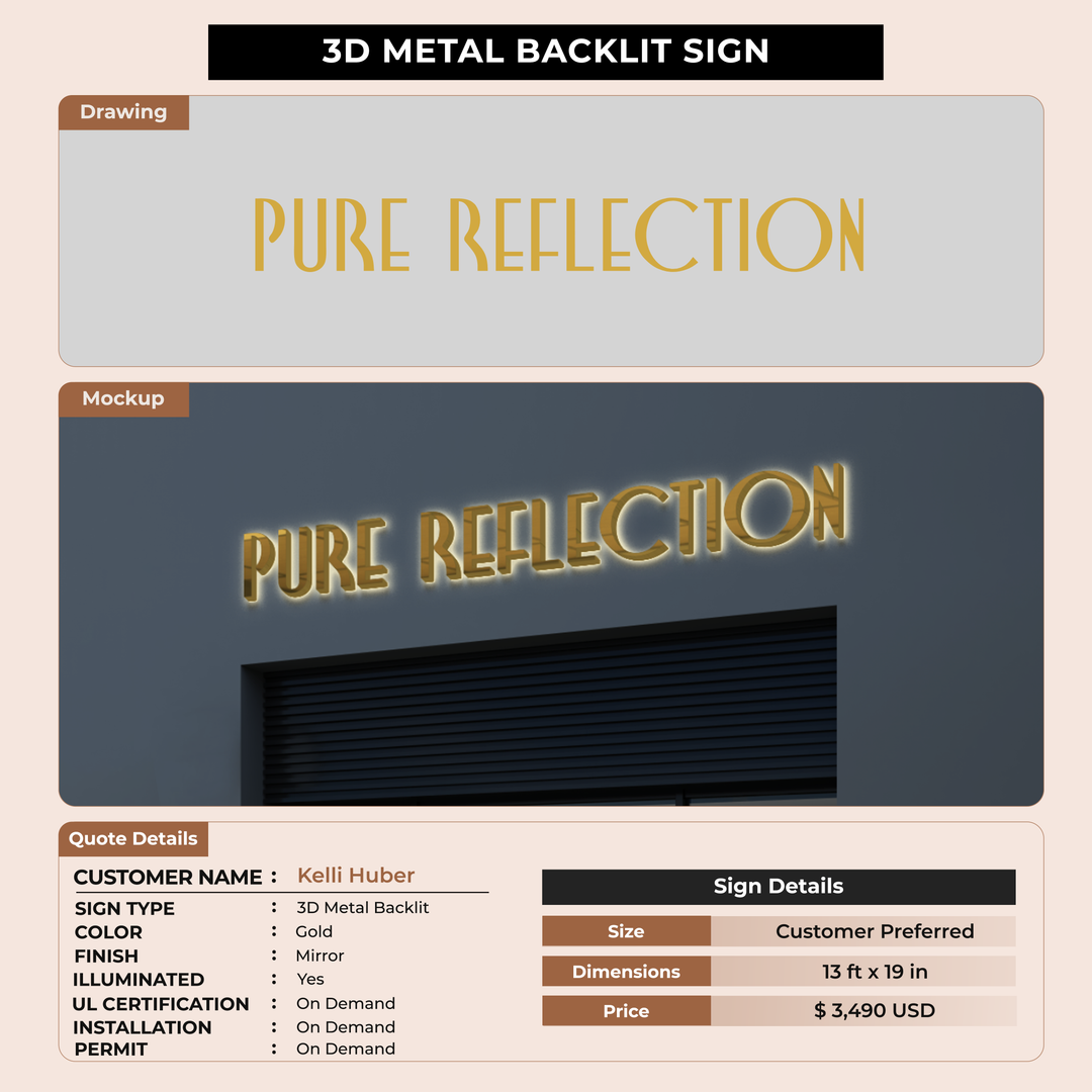 3D Metal Backlit Sign for Kelli Huber