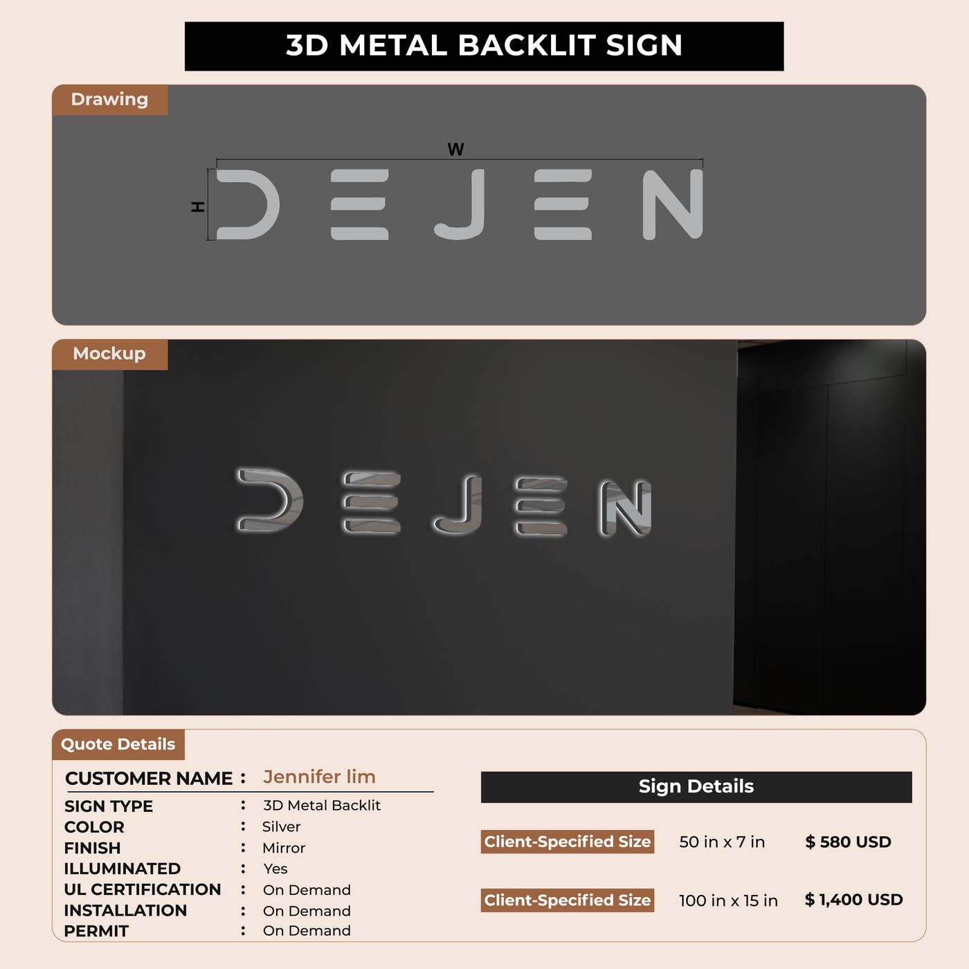 10mm acrylic sign for Jennifer lim