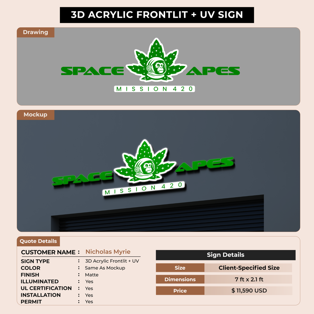 3D UV Acrylic Frontlit Sign for Nicholas Myrie