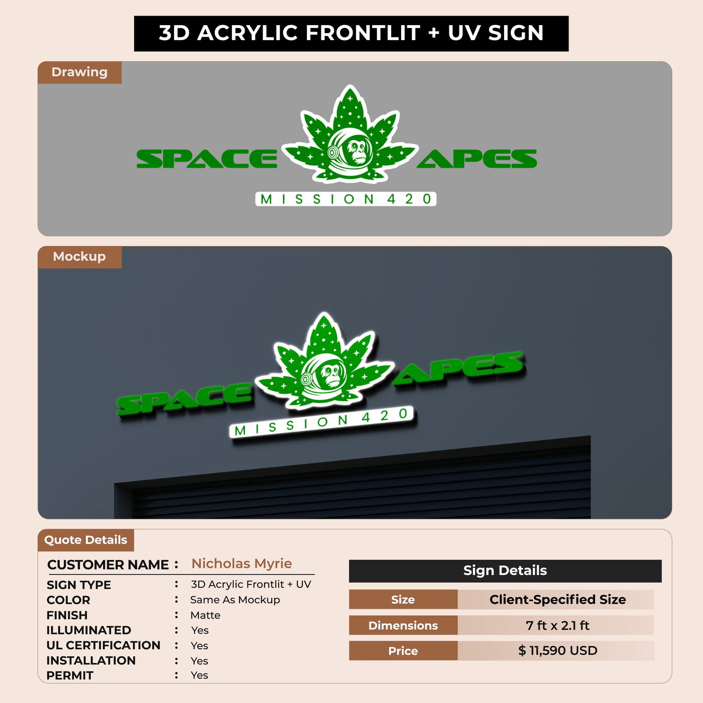 3D UV Acrylic Frontlit Sign for Nicholas Myrie