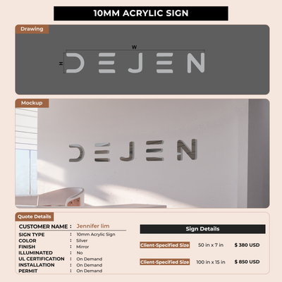 10mm acrylic sign for Jennifer lim