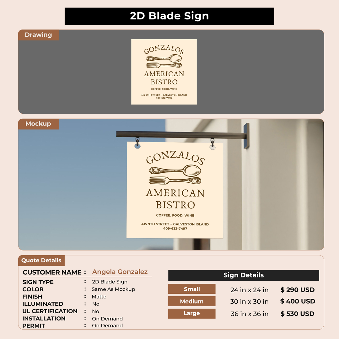 2D Blade Sign for Angela Gonzalez
