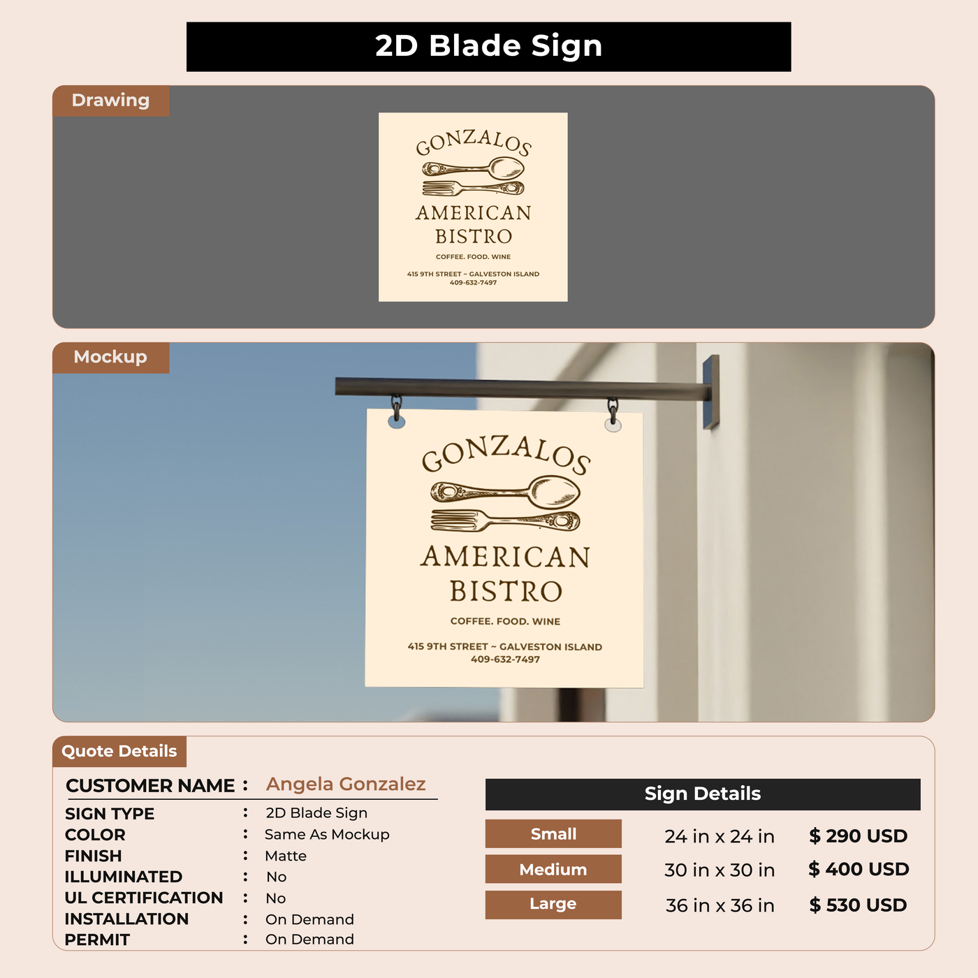 2D Blade Sign for Angela Gonzalez
