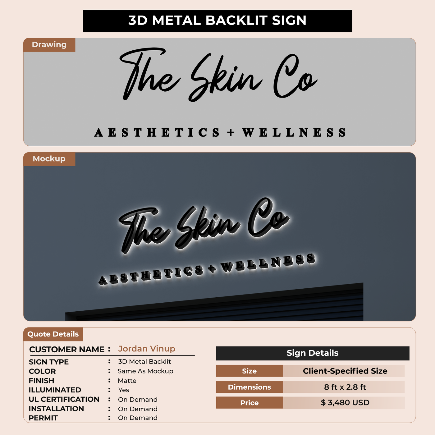 3D Metal Backlit Sign for Jordan Vinup