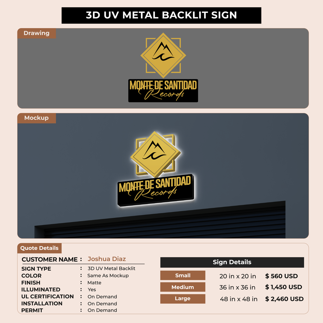 3d metal backlit for Joshua Diaz