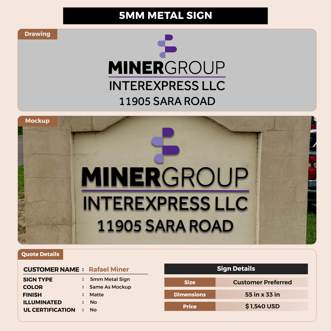 5MM Metal letters Sign for Rafael Miner