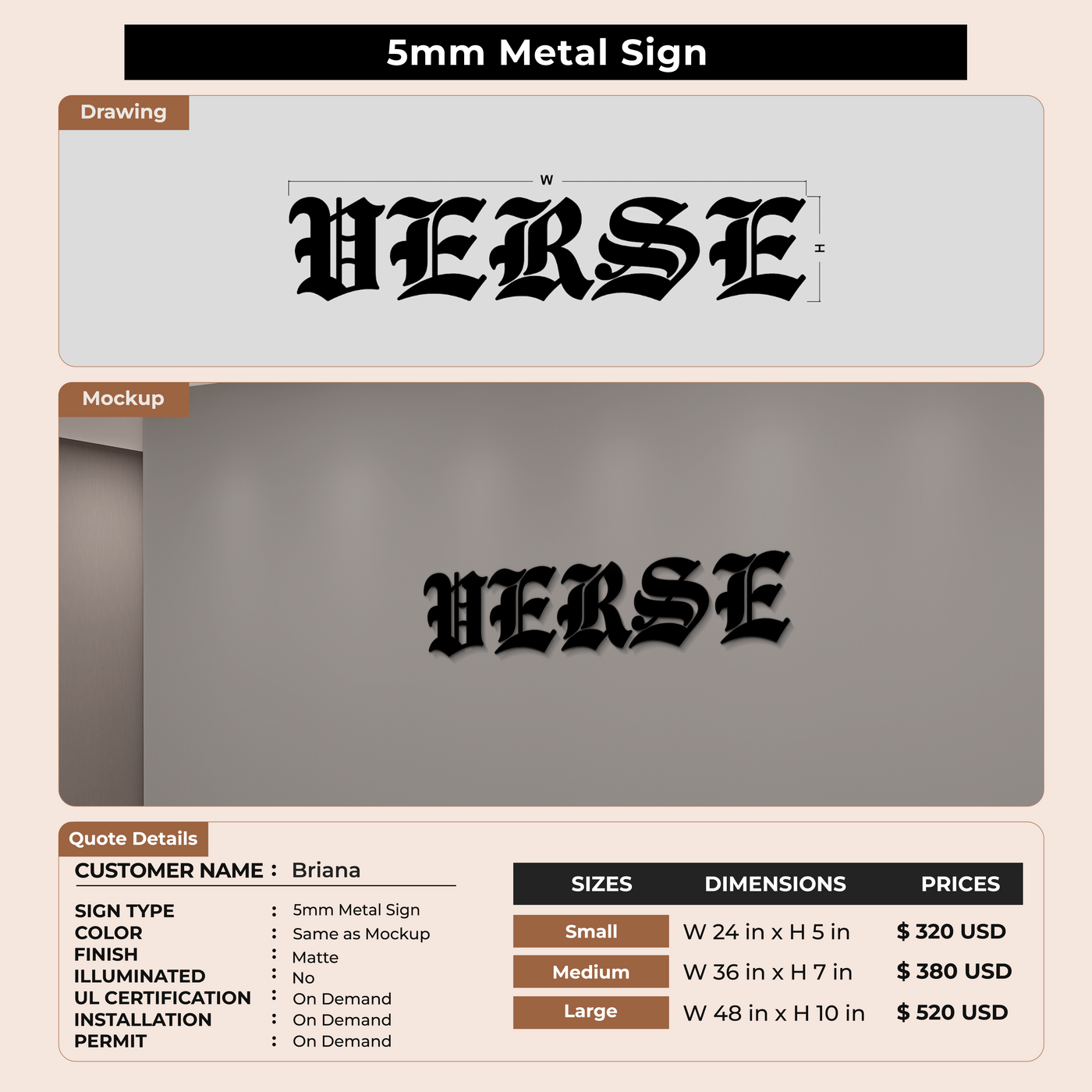 5MM Metal Sign For Briana