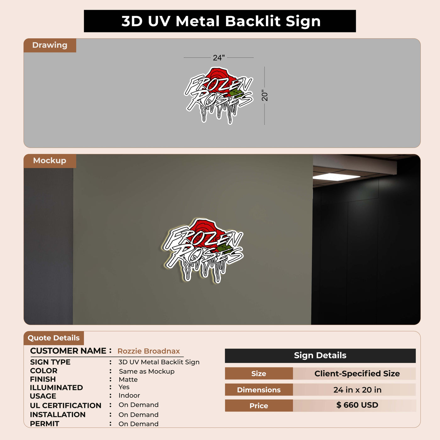 custom sign for Rozzie Broadnax