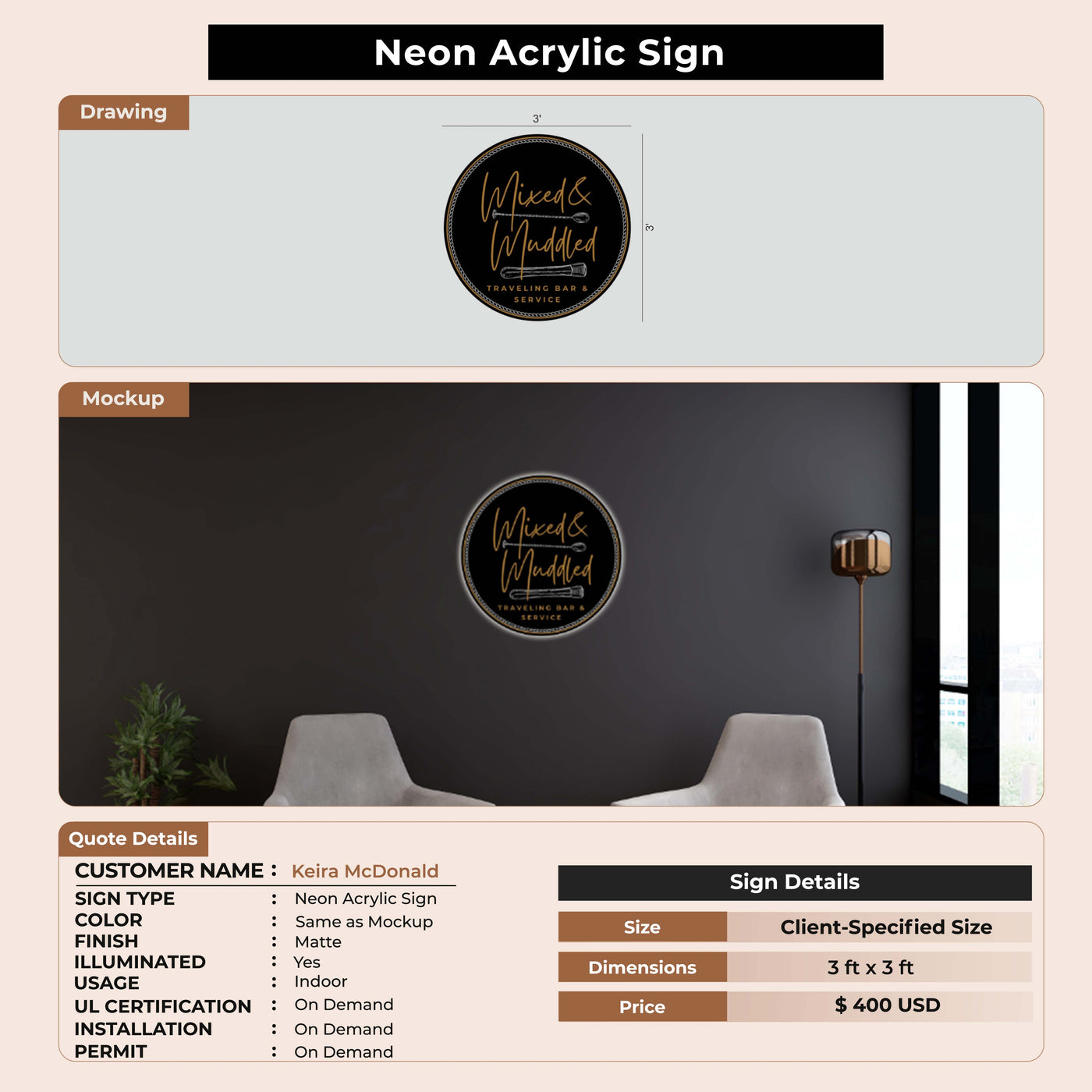 Neon Acrylic Signs for Keira McDonald