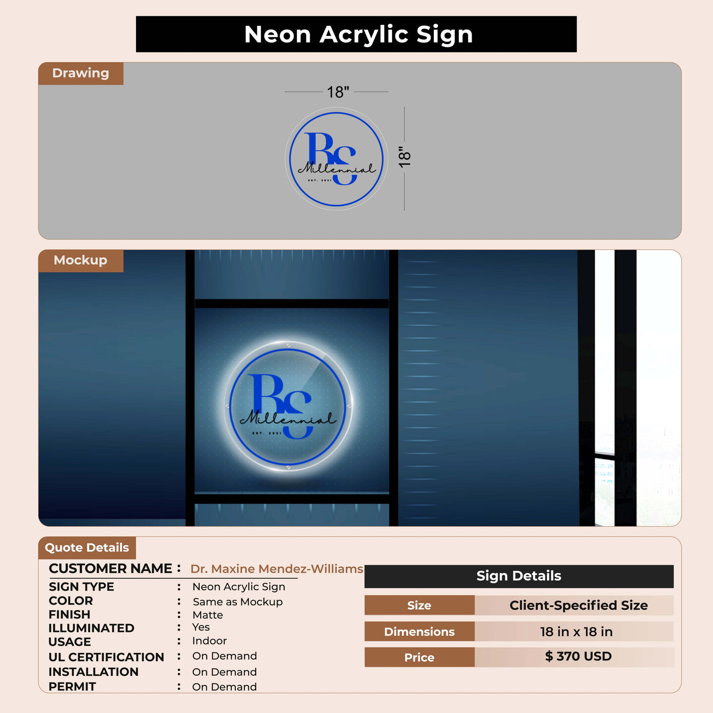 Neon Acrlic Sign for Dr. Maxine Mendez-Williams