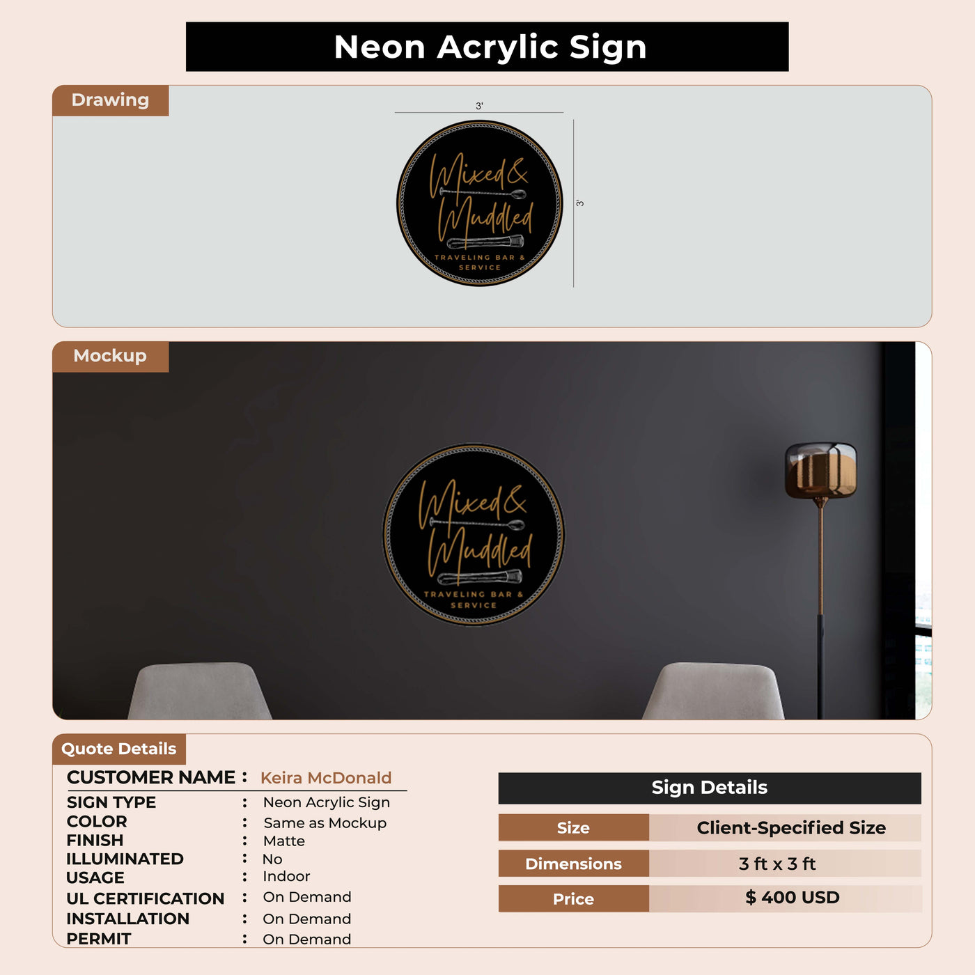 Neon Acrylic Signs for Keira McDonald