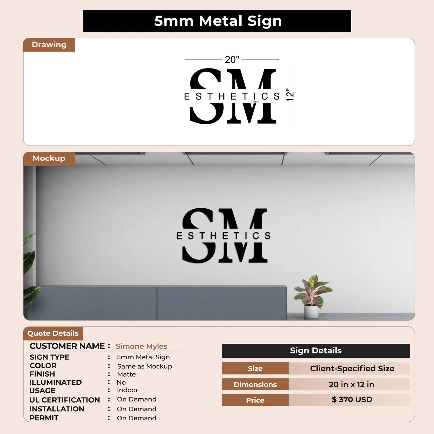 5MM Metal Sign for Simone Myles