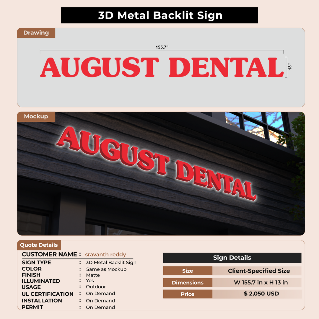 3D Metal Backlit Signs for sravanth reddy