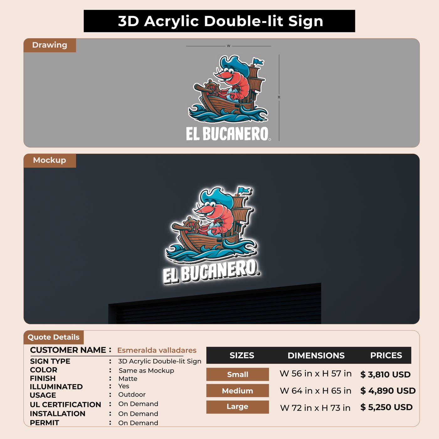 3D Acrylic Double-lit Sign for Esmeralda valladares