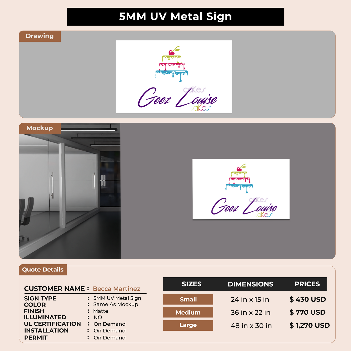 5MM UV Metal Sign For Becca  Martinez